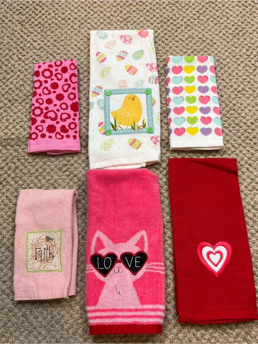 Lot of Six Spring and Valentine’s Themed Hand and Tea Towels